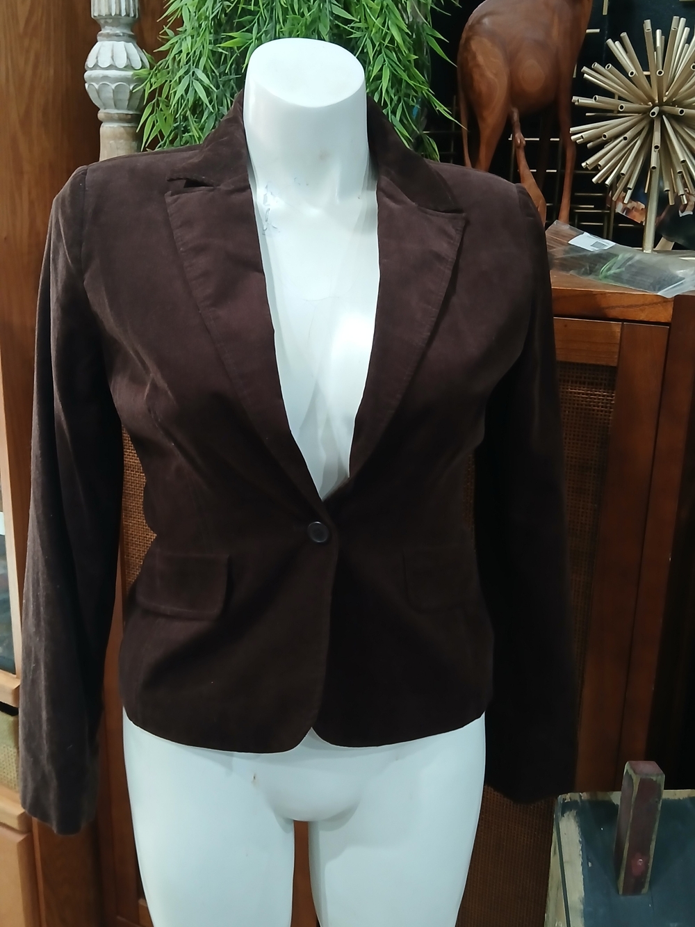 Women's Dark Brown Corduroy Single-Button Blazer